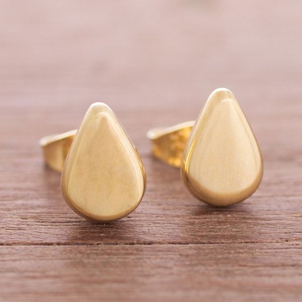 Alternate image for Drop-Shaped Gold Plated Sterling Silver Stud Earrings Little Drops of Light