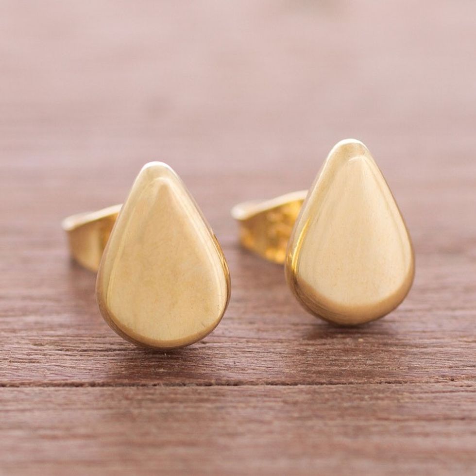 Drop-Shaped Gold Plated Sterling Silver Stud Earrings 'Little Drops of Light'