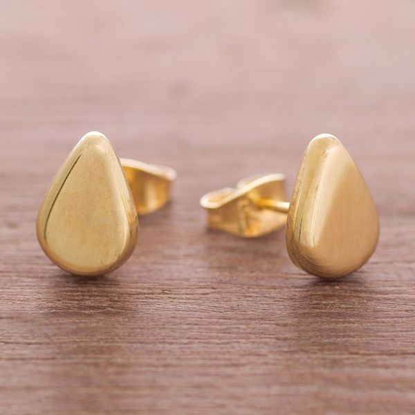 Alternate image for Drop-Shaped Gold Plated Sterling Silver Stud Earrings Little Drops of Light