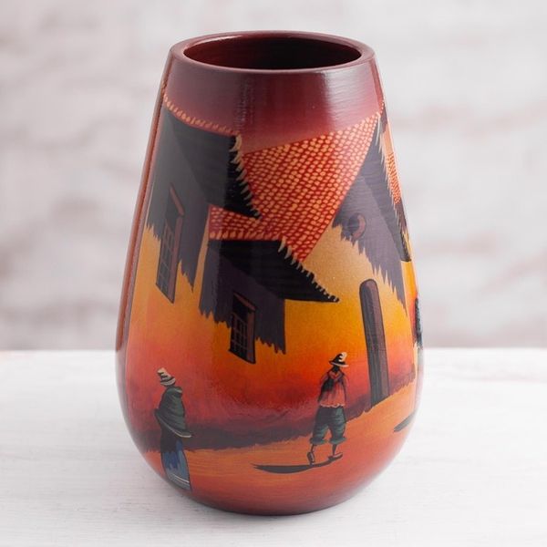 Alternate image for Handcrafted Cuzco Ceramic Vase The Streets of Cuzco