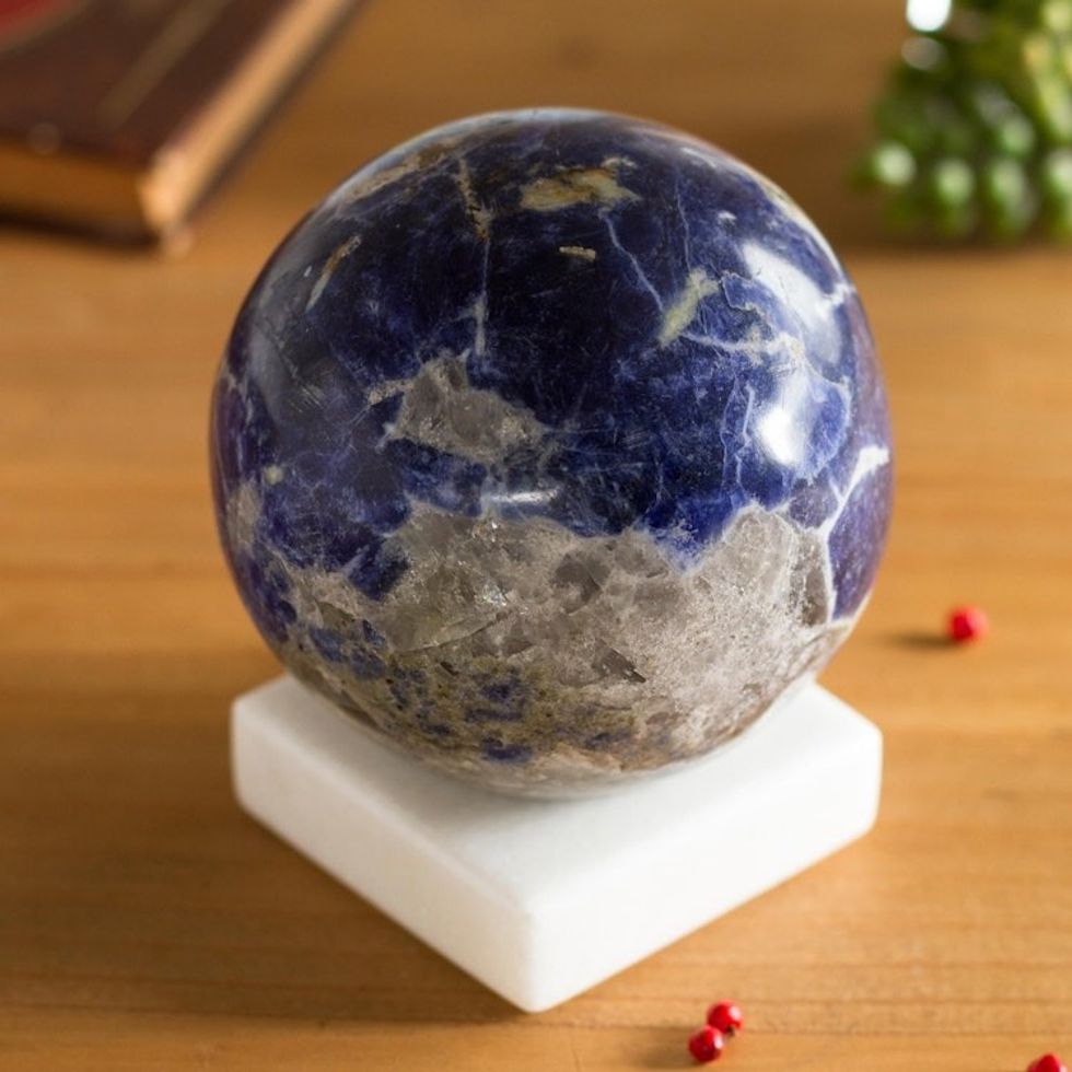 Round Sodalite Gemstone Figurine from Peru 'Blue World'