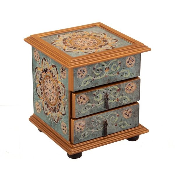 Alternate image for Floral Reverse Painted Glass Jewelry Box in Blue from Peru Aqua Mandala