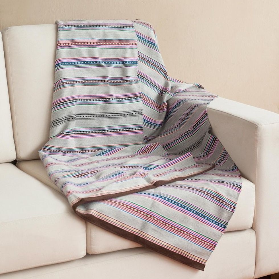 Grey and Multicolored Alpaca Blend Throw from Peru 'Smoke Beauty'