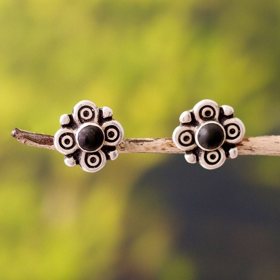 Artisan Crafted Obsidian Stud Earrings from Peru 'Divine Sweetness'