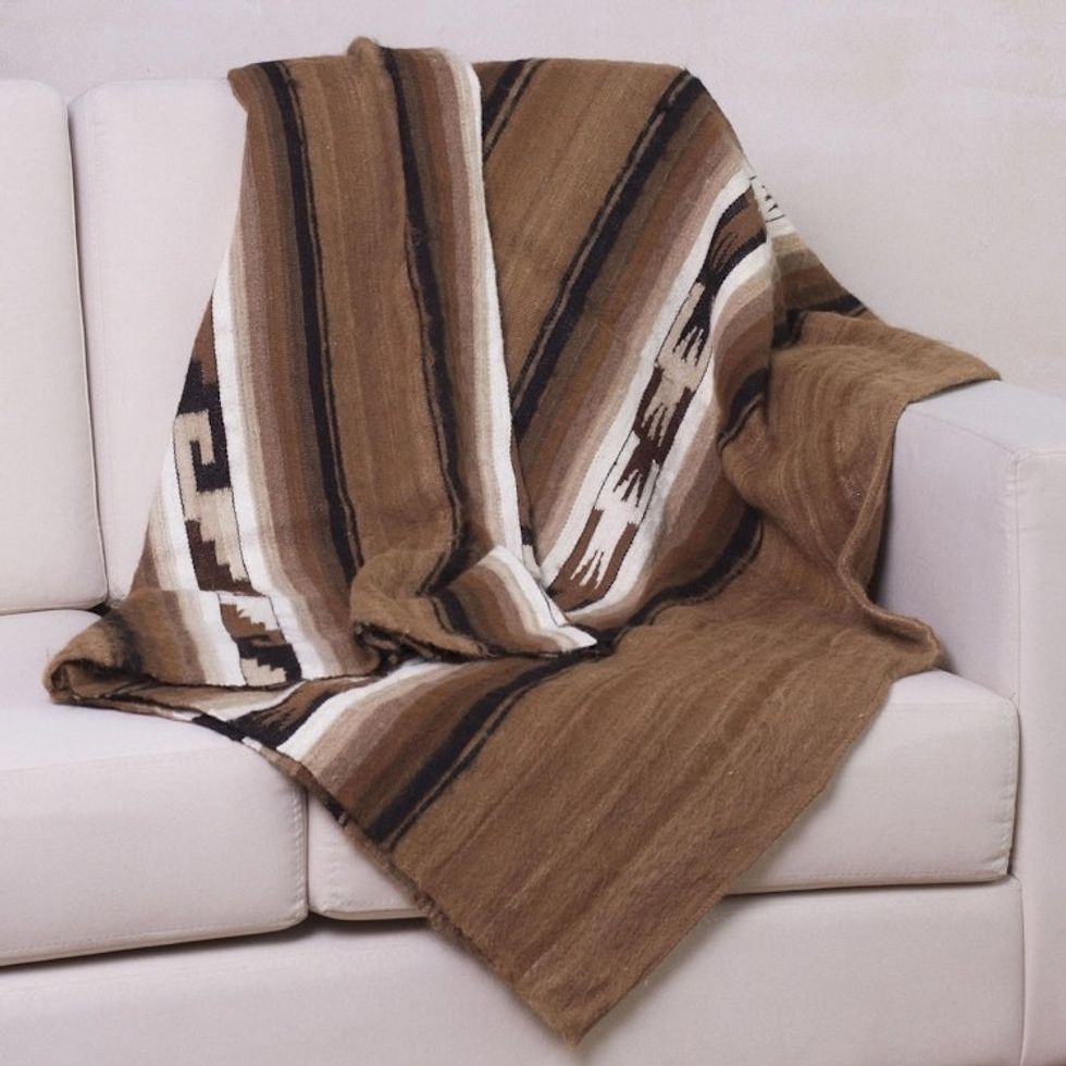 Handwoven Alpaca Wool Striped Blanket Twin 'Huanca'