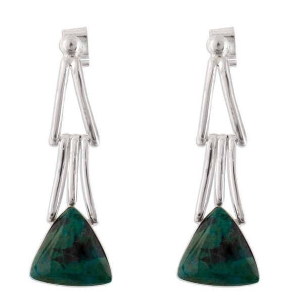 Alternate image for Chrysocolla Sterling Silver Triangle Dangle Earrings Peru Distant Mountains