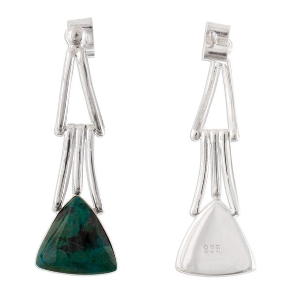 Alternate image for Chrysocolla Sterling Silver Triangle Dangle Earrings Peru Distant Mountains