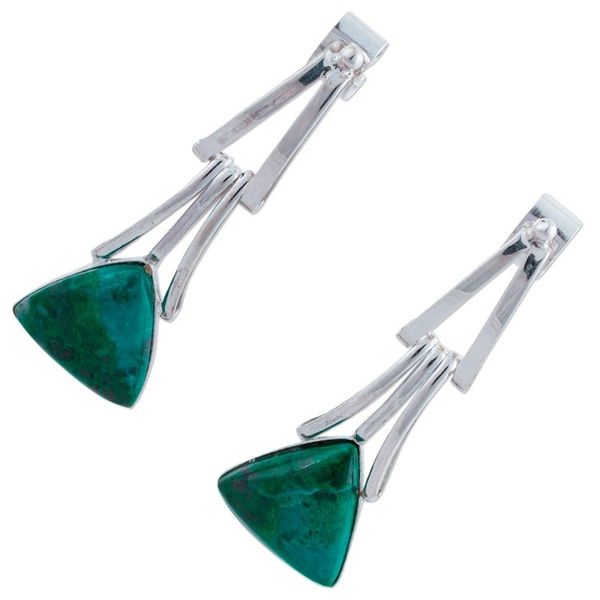 Alternate image for Chrysocolla Sterling Silver Triangle Dangle Earrings Peru Distant Mountains
