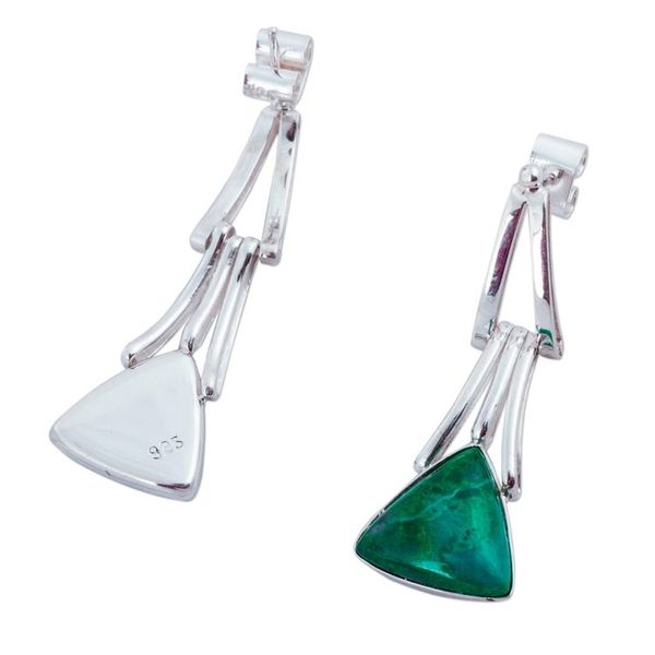 Alternate image for Chrysocolla Sterling Silver Triangle Dangle Earrings Peru Distant Mountains