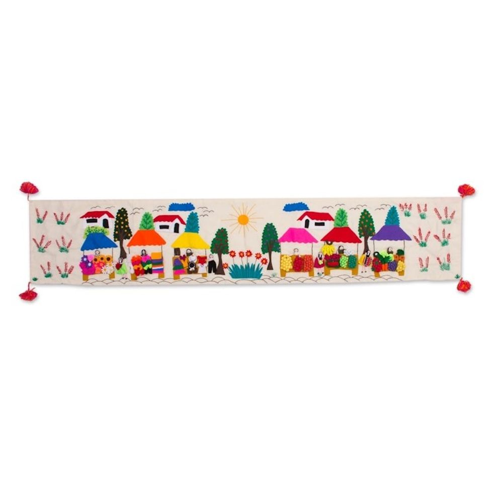 Cultural Cotton Arpillera Table Runner from Peru 'Andean Market'