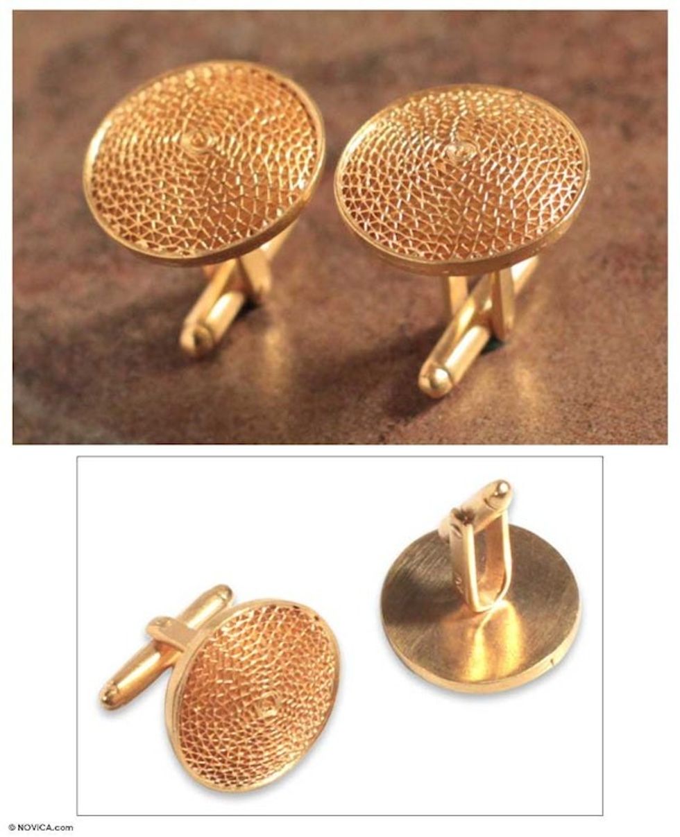 21k Gold-Plated Silver Filigree Cufflinks Hancrafted in Peru 'Starlit Sun'