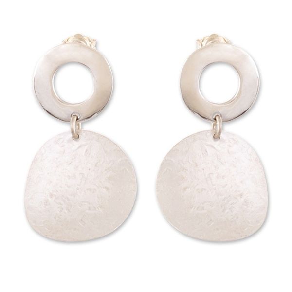 Alternate image for Sterling Silver Textured Disc Dangle Earrings from Peru Halo on the Moon