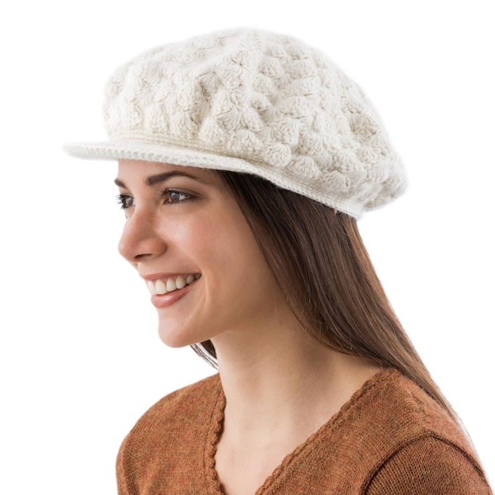 Fair Trade Alpaca Wool Solid White Hat 'Wispy Clouds'