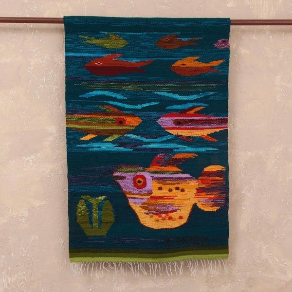 Alternate image for Handwoven Wool Fish Tapestry from Peru Colorful Aquarium