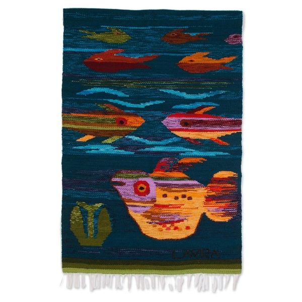 Alternate image for Handwoven Wool Fish Tapestry from Peru Colorful Aquarium