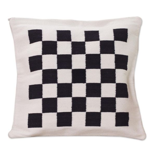 Alternate image for Handwoven Black and Ivory Chessboard Cushion Cover Chess