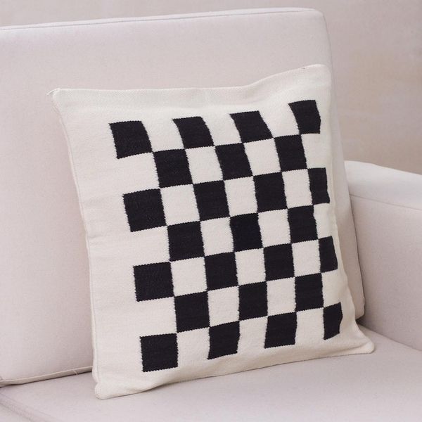 Alternate image for Handwoven Black and Ivory Chessboard Cushion Cover Chess