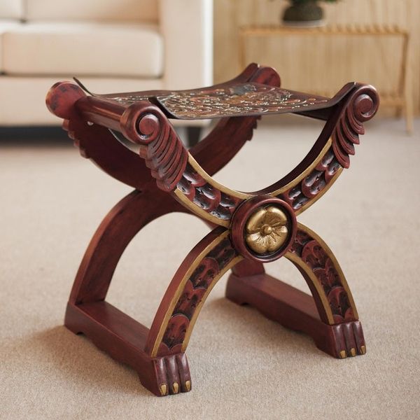 Alternate image for Handcrafted Peruvian Wood Leather Stool Baroque Peru