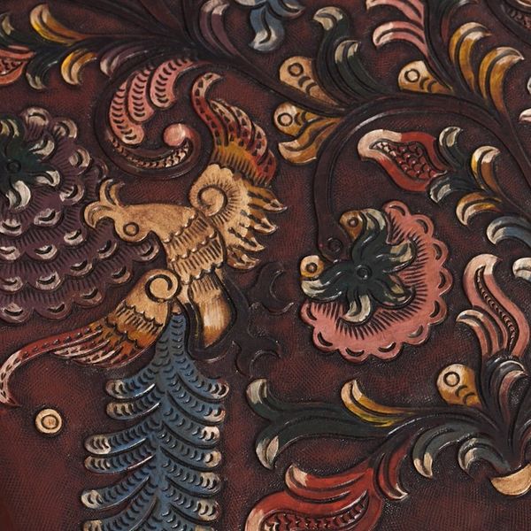 Alternate image for Handcrafted Peruvian Wood Leather Stool Baroque Peru