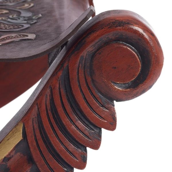 Alternate image for Handcrafted Peruvian Wood Leather Stool Baroque Peru