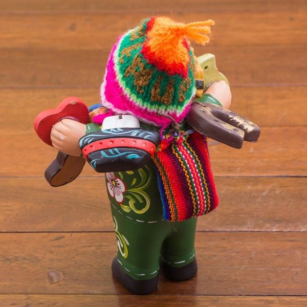 Alternate image for Painted Floral Ekeko Sculpture with Wool Cap from Peru Jolly Ekeko