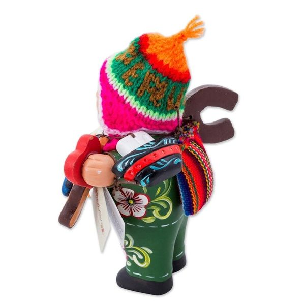 Alternate image for Painted Floral Ekeko Sculpture with Wool Cap from Peru Jolly Ekeko