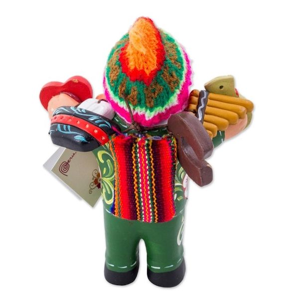 Alternate image for Painted Floral Ekeko Sculpture with Wool Cap from Peru Jolly Ekeko