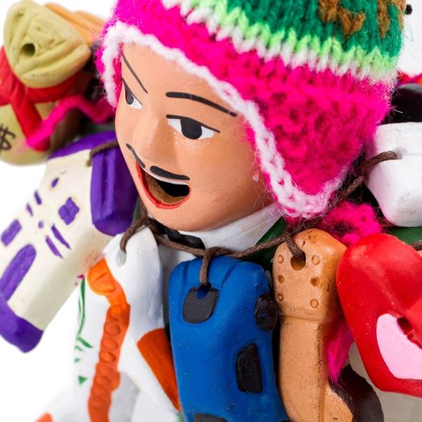 Alternate image for Painted Floral Ekeko Sculpture with Wool Cap from Peru Jolly Ekeko