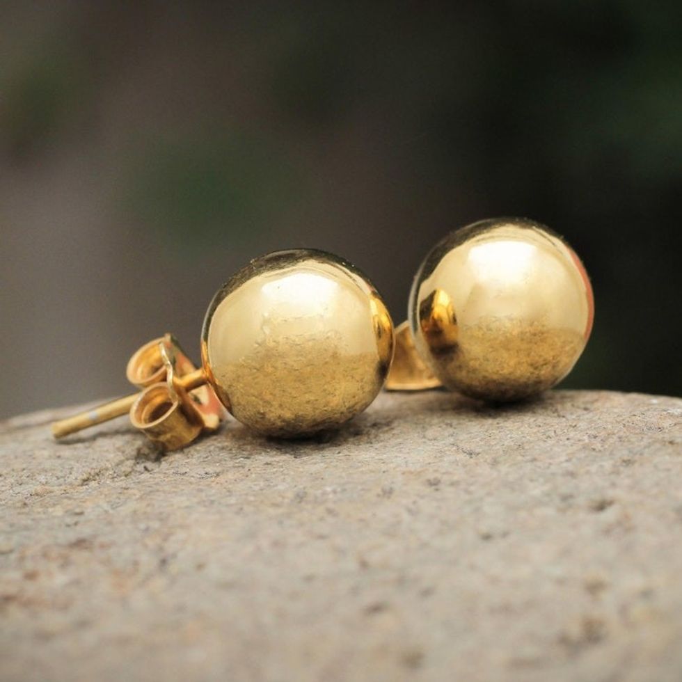 Artisan Made 18k Gold Plated Ball Stud Earrings 'Andean Sun'