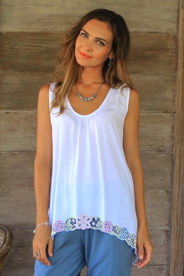 Alternate image for Floral Embroidered Rayon Blouse in White from Bali Flower Colors in White