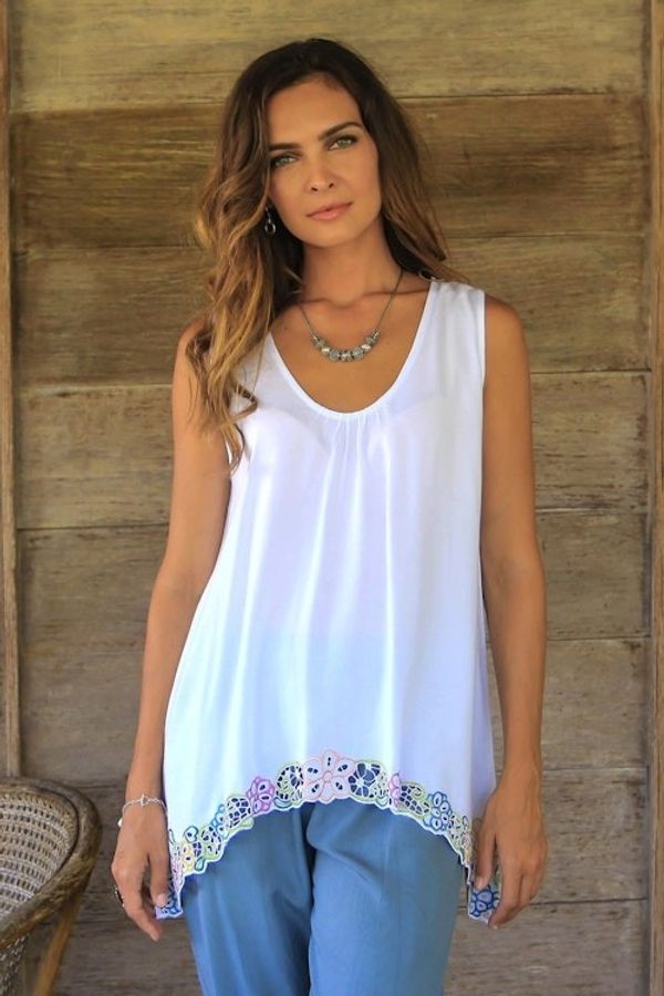 Alternate image for Floral Embroidered Rayon Blouse in White from Bali Flower Colors in White