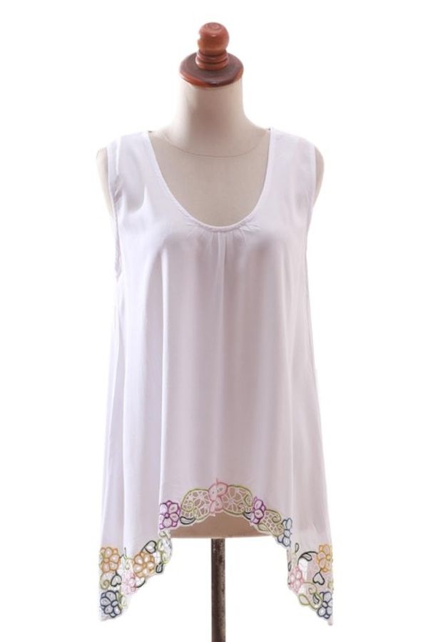 Alternate image for Floral Embroidered Rayon Blouse in White from Bali Flower Colors in White