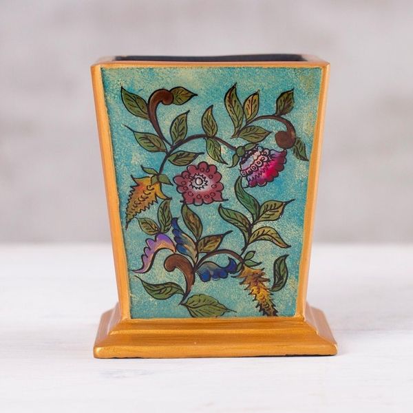 Alternate image for Handcrafted Reverse-Painted Glass Pencil Holder from Peru Flowering Companion