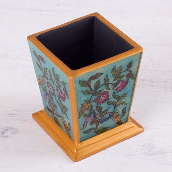 Alternate image for Handcrafted Reverse-Painted Glass Pencil Holder from Peru Flowering Companion