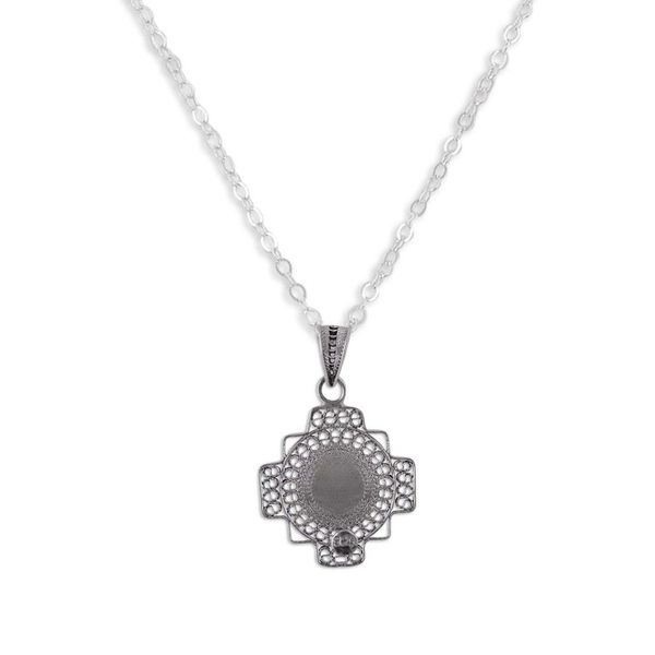 Alternate image for Sodalite Chakana Cross Filigree Pendant Necklace from Peru Blue Mountain Chakana