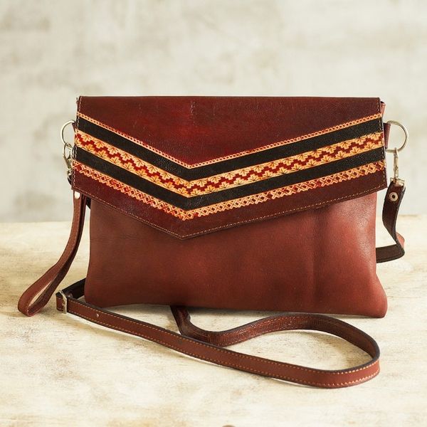 Alternate image for Tooled Leather Convertible Messenger Wristlet Bag from Peru Andean Summer