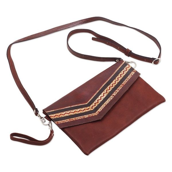 Alternate image for Tooled Leather Convertible Messenger Wristlet Bag from Peru Andean Summer