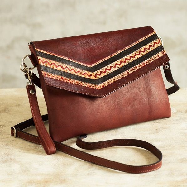 Alternate image for Tooled Leather Convertible Messenger Wristlet Bag from Peru Andean Summer