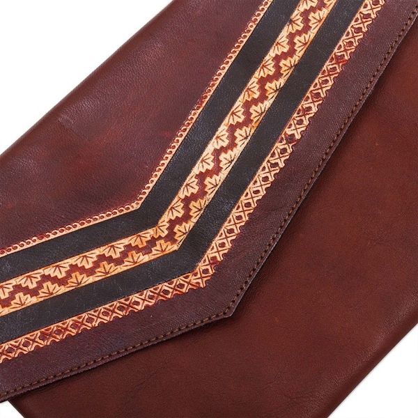 Alternate image for Tooled Leather Convertible Messenger Wristlet Bag from Peru Andean Summer