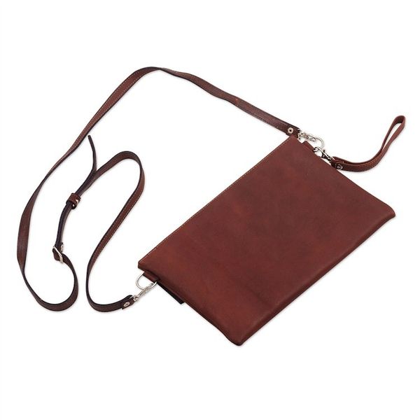 Alternate image for Tooled Leather Convertible Messenger Wristlet Bag from Peru Andean Summer