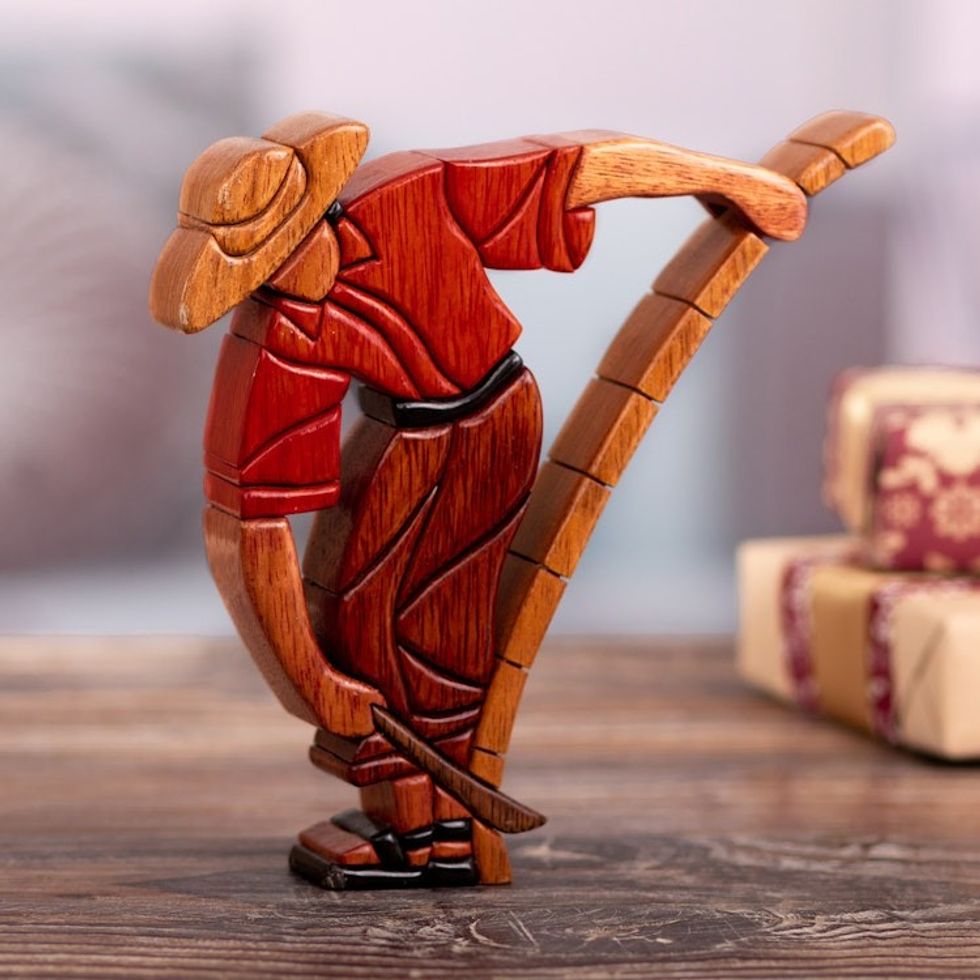 Hand Carved Wood Sculpture Original Style 'Cane Cropping'