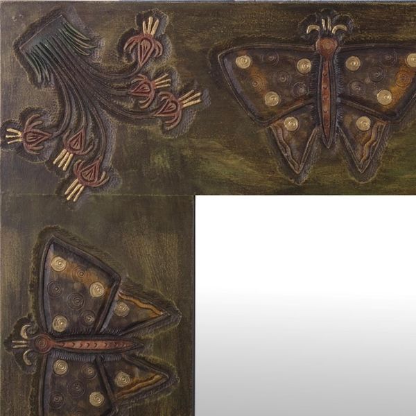 Alternate image for Handcrafted Wood and Leather Mirror with Butterfly Motif Machu Picchu Butterfly