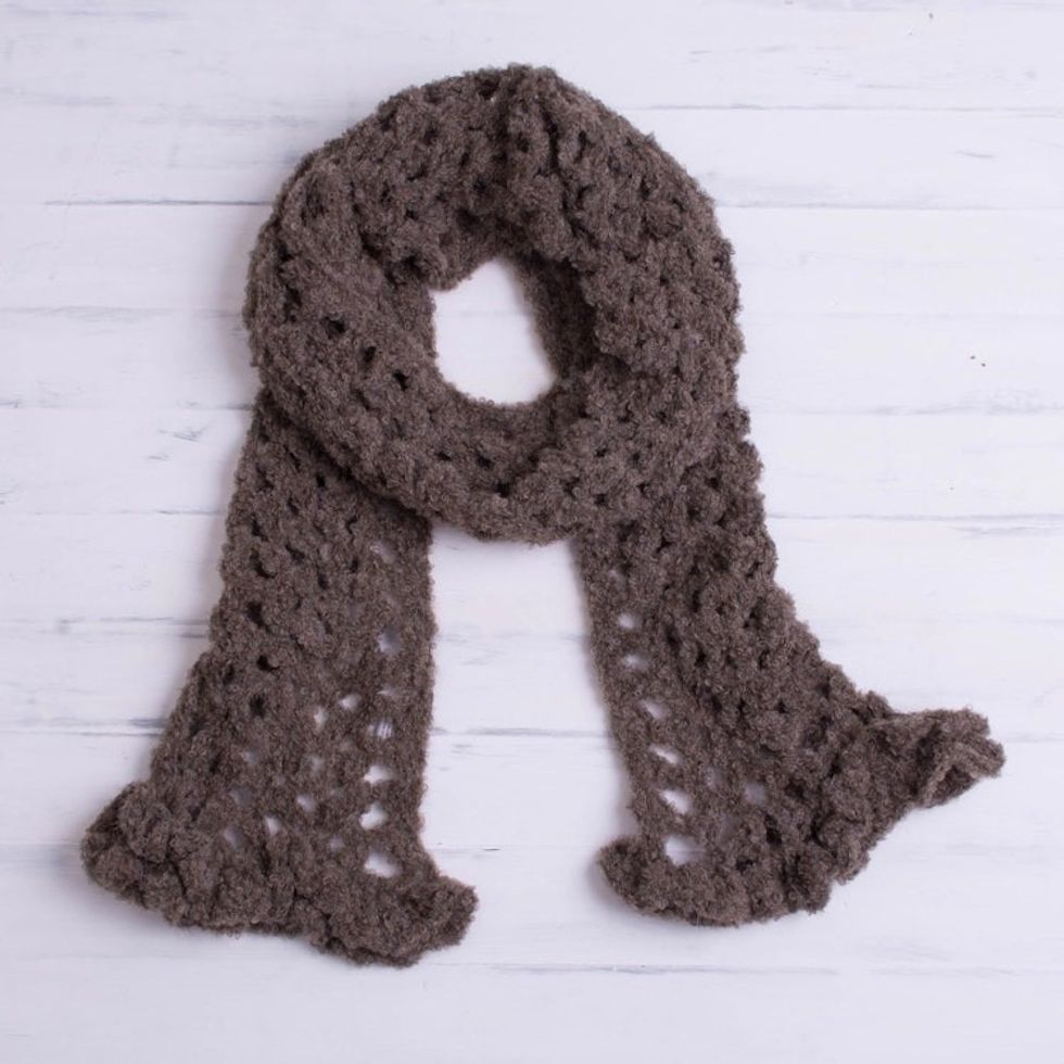 Hand-Crocheted Alpaca Blend Scarf in Chocolate from Peru 'Chocolate Elegance'