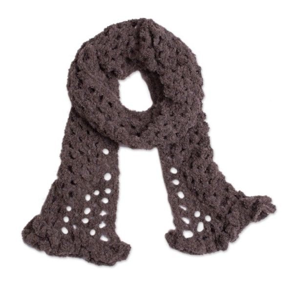Alternate image for Hand-Crocheted Alpaca Blend Scarf in Chocolate from Peru Chocolate Elegance