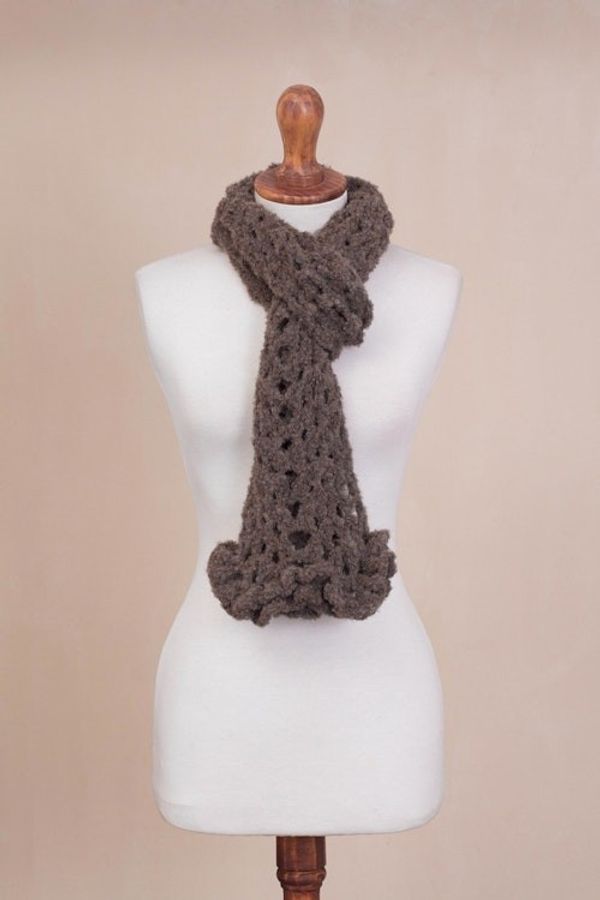 Alternate image for Hand-Crocheted Alpaca Blend Scarf in Chocolate from Peru Chocolate Elegance