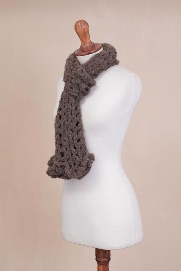 Alternate image for Hand-Crocheted Alpaca Blend Scarf in Chocolate from Peru Chocolate Elegance