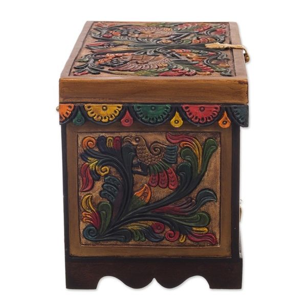 Alternate image for Leather and Cedar Embellished Wood Mirrored-Lid Jewelry Box Treasure Garden in Amber