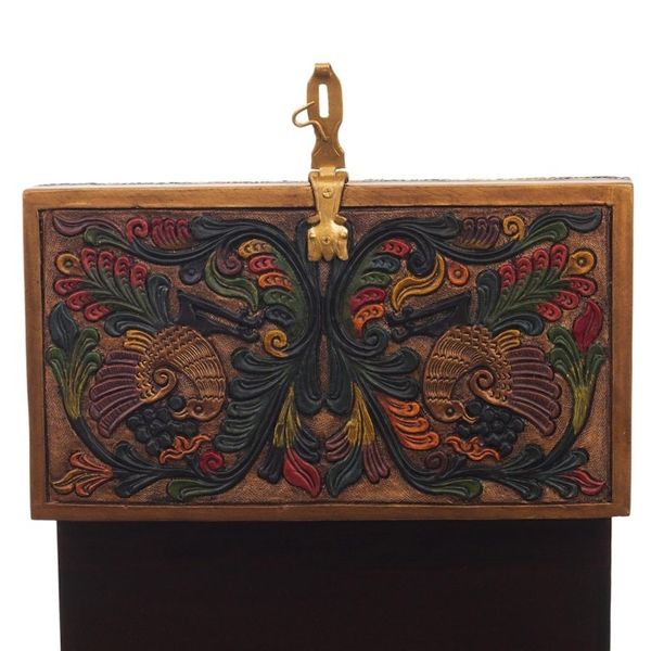 Alternate image for Leather and Cedar Embellished Wood Mirrored-Lid Jewelry Box Treasure Garden in Amber