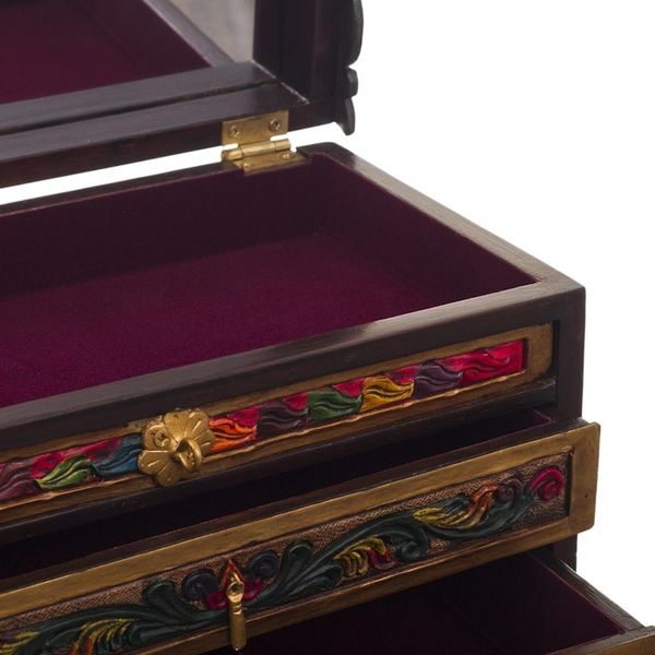 Alternate image for Leather and Cedar Embellished Wood Mirrored-Lid Jewelry Box Treasure Garden in Amber