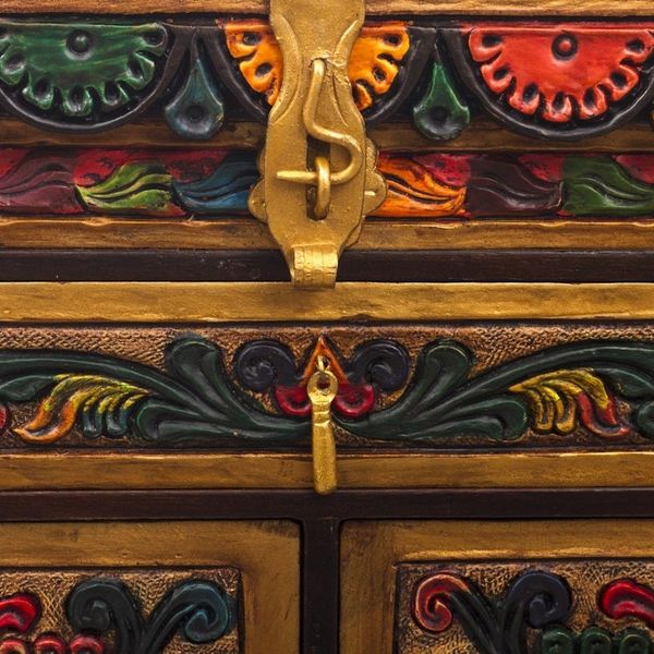 Alternate image for Leather and Cedar Embellished Wood Mirrored-Lid Jewelry Box Treasure Garden in Amber